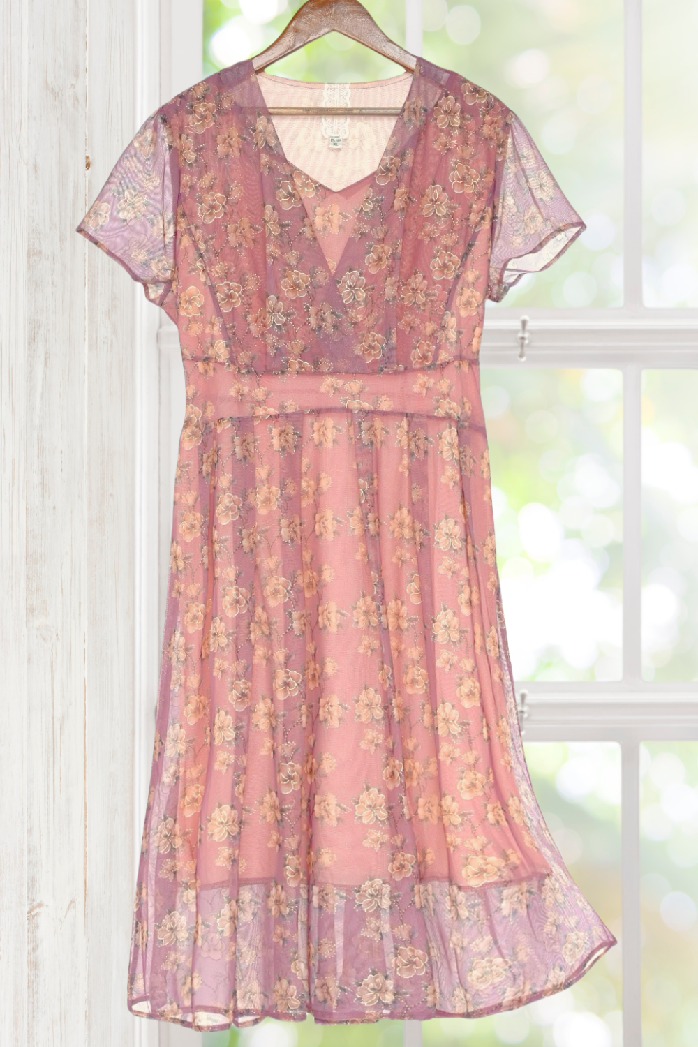 Annabella Mesh Pink Dress with Floral Print